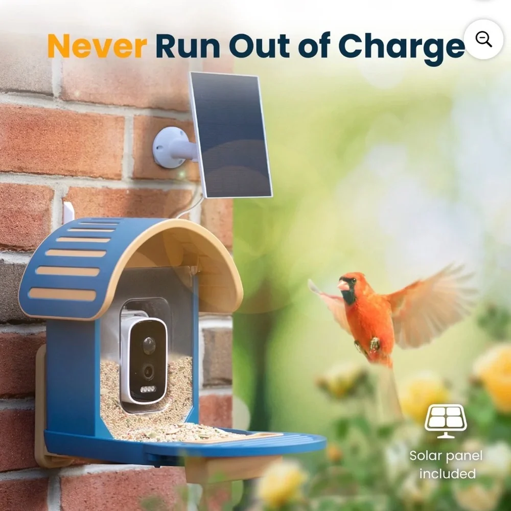 Vinguys Smart Bird Feeder with Camera - Blue and Tan